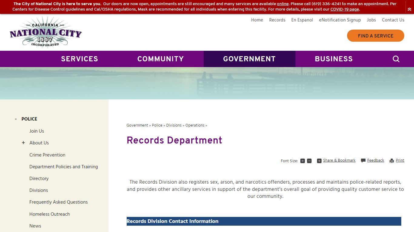 Records Department | National City, CA